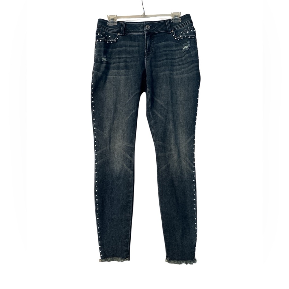 INC Studded Frayed-Hem Skinny Curvy Fit Faded Blue Wash Sz 4